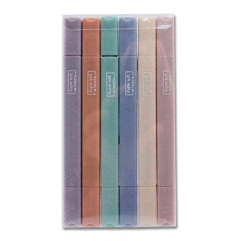 Double-ended smooth writing rectangle stick highlighters, 6 packs