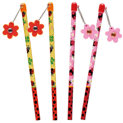 VERT199  Wooden Pencil with Rubber Flower Pedant + Gem