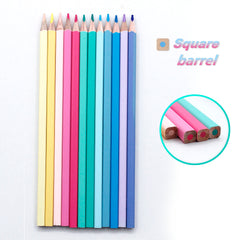 VINO022 Wooden 12 Colored Pencils with Square Barrel + Pastel Colors