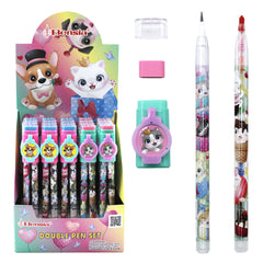 DADP06  Double Cap with Round Badge, Non-Sharpening Pencil and Erasable Color Pen