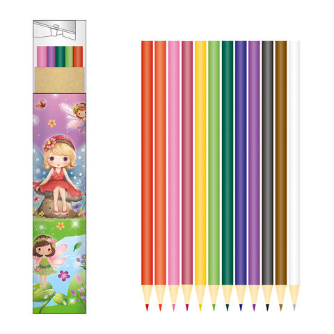 VINO034  12 Colored Wooden Pencils & Sharpener with Round Paper Tube Packing