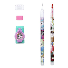 DADP06  Double Cap with Round Badge, Non-Sharpening Pencil and Erasable Color Pen