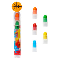 LEOT04 Erasable Rocket Crayon With Football & Basketball Eraser Topper