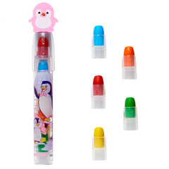 LEOT05 Erasable 5 Colors in 1 Rocket Crayon With Penguin Eraser Topper