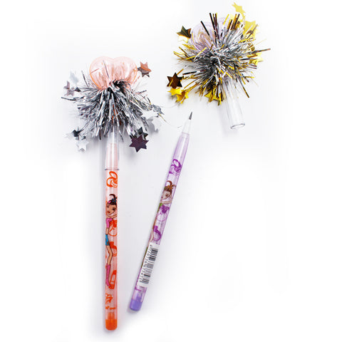 PART160 Non-Sharpening Pencil with Heart and Glitter Tassels Topper