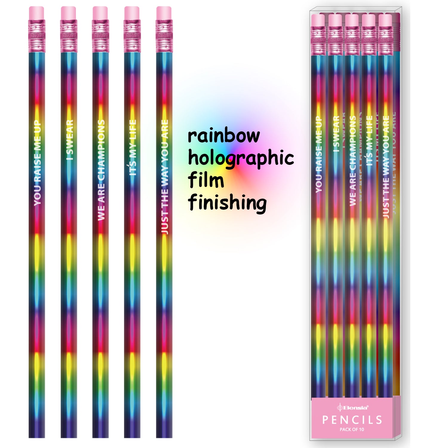 Wood Pencil w/ Eraser Metallic Glitter (8/Pack)