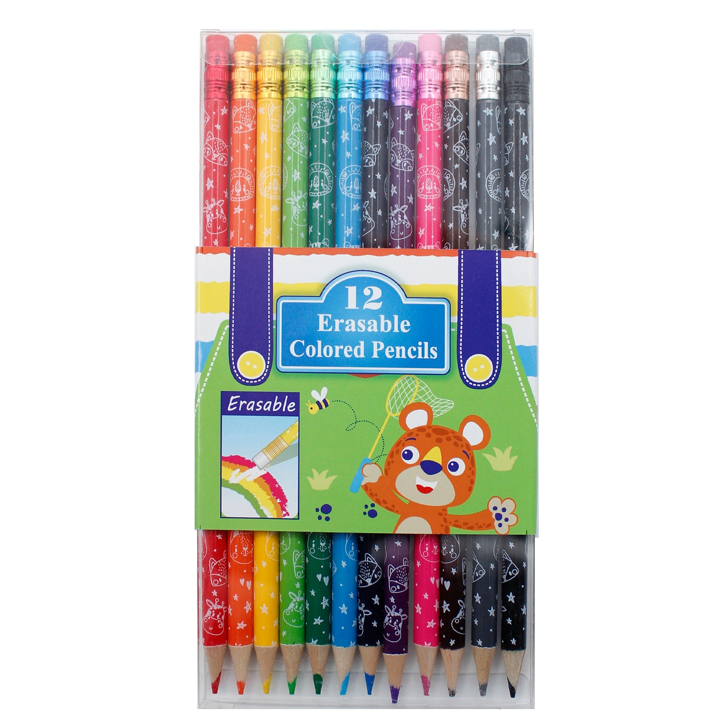 VINO008 Wooden Erasable 12 Colored Pencils with Erasers – Bensia