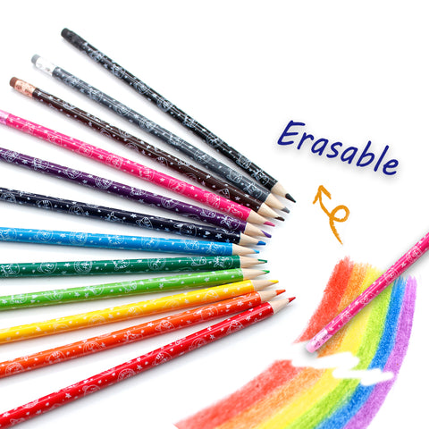 VINO008  Wooden Erasable 12 Colored Pencils with Erasers