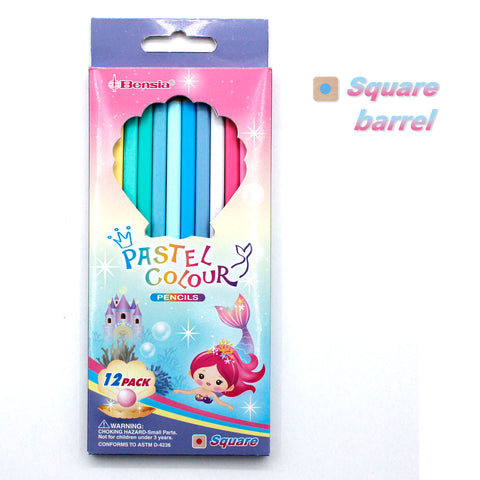 VINO022 Wooden 12 Colored Pencils with Square Barrel + Pastel Colors